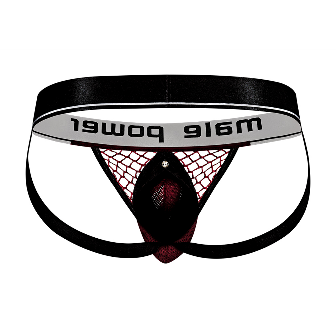 Penis Halkalı Çıkartılabilir Keseli Jockstrap Bordo S/M