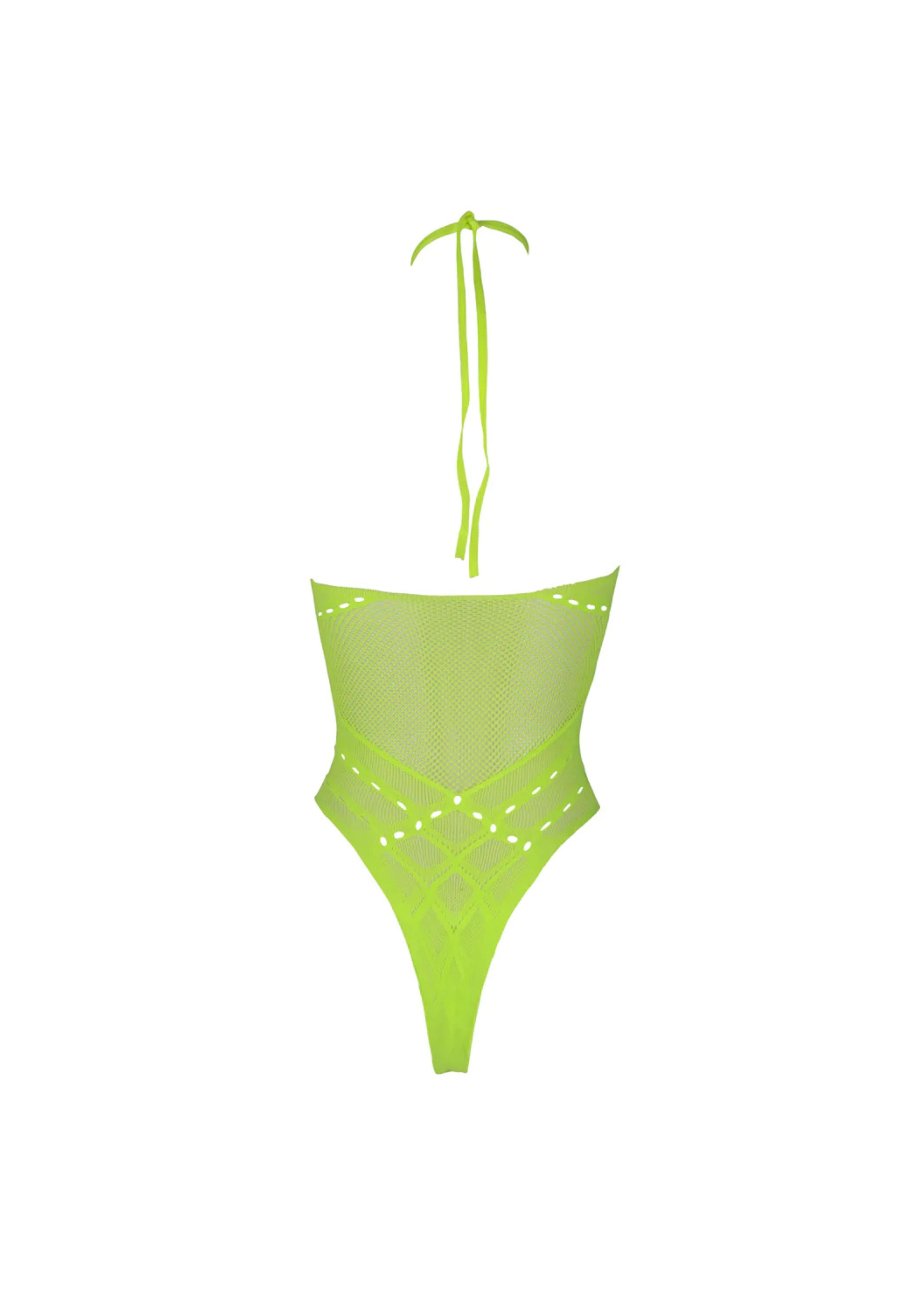 Karanlıkta Parlayan Neon Bodysuit Halter Yaka
