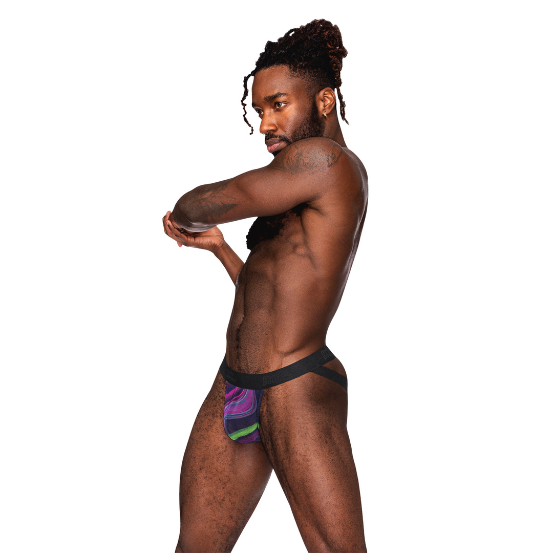 Penis Halkalı Kayış Detaylı Jockstrap Galaksi Desenli L/XL